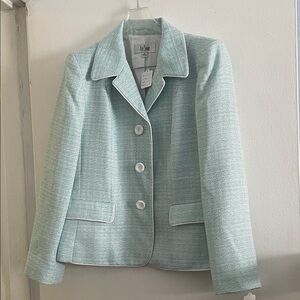 Le Suit Women's Light Green Blazer with White Accents